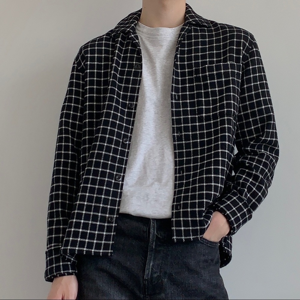 Ami Paris Camp Collar Men’s Flannel Shirt, Size XS, Black/White